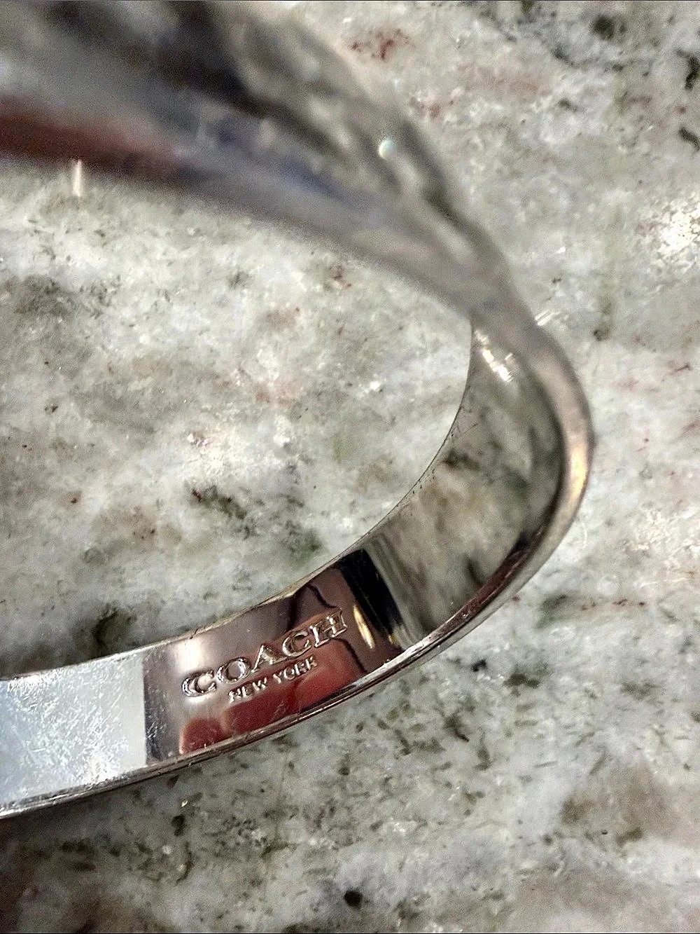 Coach Signature C Enamel Hinged Bangle Bracelet Silver & Black